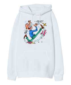 Komik Sakar Adam Beyaz Oversize Unisex Kapüşonlu Sweatshirt