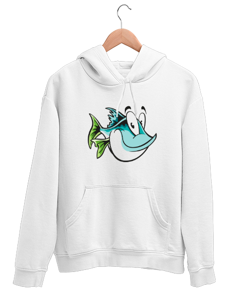 Tisho - Komik Sevimli Balık - Fish Beyaz Unisex Kapşonlu Sweatshirt