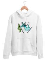 Komik Sevimli Balık - Fish Beyaz Unisex Kapşonlu Sweatshirt - Thumbnail