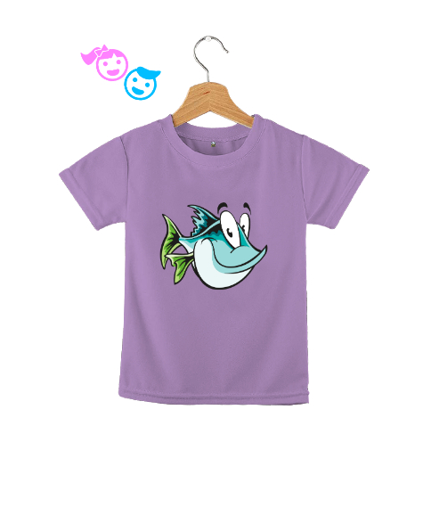 Tisho - Komik Sevimli Balık - Fish Lila Çocuk Unisex