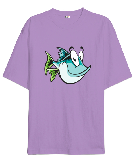 Tisho - Komik Sevimli Balık - Fish Lila Oversize Unisex Tişört