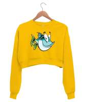 Komik Sevimli Balık - Fish Sarı Kadın Crop Sweatshirt - Thumbnail