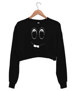 Komik Surat Siyah Kadın Crop Sweatshirt