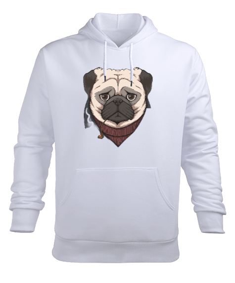 Komik Üzgün Kederli Köpek Beyaz Erkek Kapüşonlu Hoodie Sweatshirt