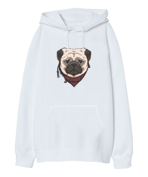 Komik Üzgün Kederli Köpek Beyaz Oversize Unisex Kapüşonlu Sweatshirt