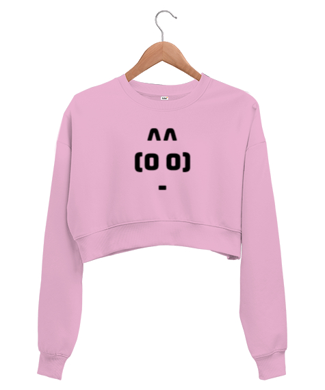 köpek kafa Pembe Kadın Crop Sweatshirt