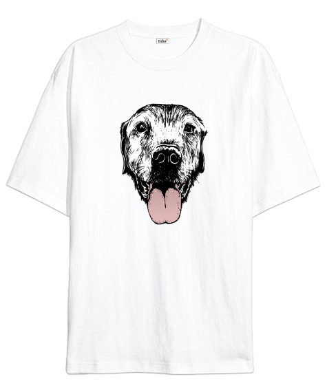 Tisho - Köpek Kafası - Dog Beyaz Oversize Unisex Tişört