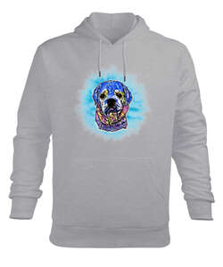 Köpek Tasarımlı Gri Erkek Kapüşonlu Hoodie Sweatshirt