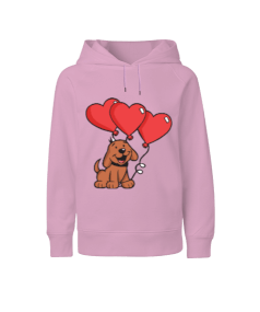 Köpek ve kırmızı balon baskılı kız Çocuk Unisex Hoodie Kapüşonlu