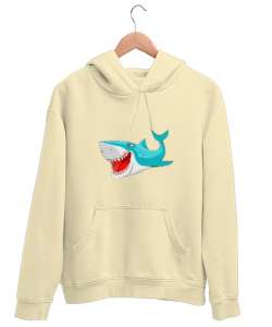 köpekbalığı krem Krem Unisex Kapşonlu Sweatshirt