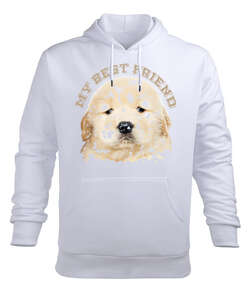 Köpekli Tasarım Beyaz Erkek Kapüşonlu Hoodie Sweatshirt