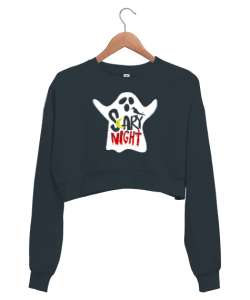 Korku Gecesi - Hayalet - Scary Füme Kadın Crop Sweatshirt