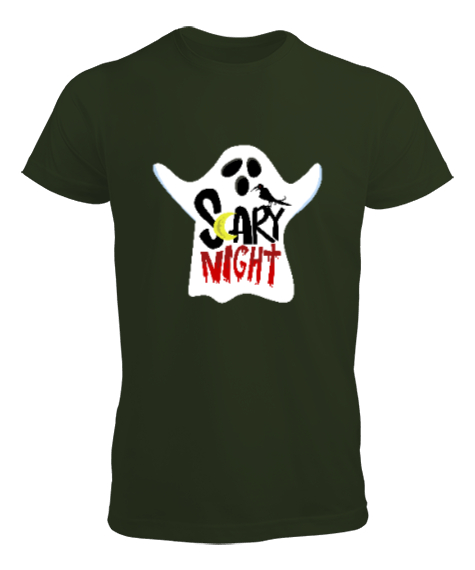 Tisho - Korku Gecesi - Hayalet - Scary Haki Yeşili Erkek Tişört
