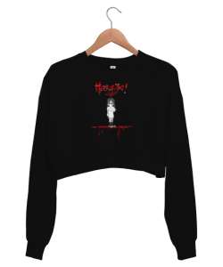 Korku Zamanı - Horror Time Siyah Kadın Crop Sweatshirt