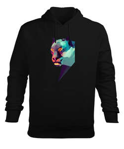 Korkunç bakışlı poligon mavi vahşi panter Siyah Erkek Kapüşonlu Hoodie Sweatshirt