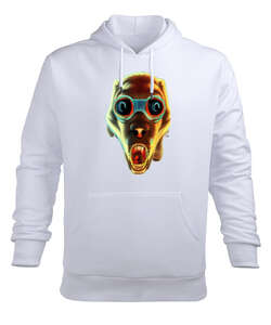 Korkunç gözlüklü çığlık atan köpek Beyaz Erkek Kapüşonlu Hoodie Sweatshirt