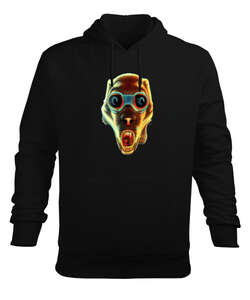 Korkunç gözlüklü çığlık atan köpek Siyah Erkek Kapüşonlu Hoodie Sweatshirt