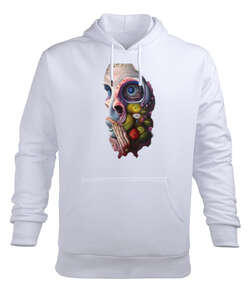 Korkunç Renkli Illustratör Kurukafa Beyaz Erkek Kapüşonlu Hoodie Sweatshirt