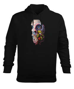 Korkunç Renkli Illustratör Kurukafa Siyah Erkek Kapüşonlu Hoodie Sweatshirt