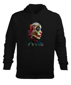 Korkunç Surat Illüstratör Çalışması Fantezi Canavar Siyah Erkek Kapüşonlu Hoodie Sweatshirt