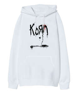 Korn Beyaz Oversize Unisex Kapüşonlu Sweatshirt