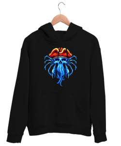 Korsan Ahtapot - Pirate Octobus Siyah Unisex Kapşonlu Sweatshirt