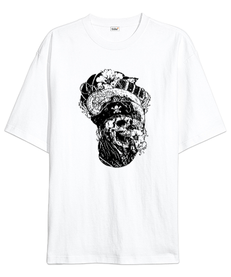 Tisho - Korsan Kafatası - Pirate Skull Beyaz Oversize Unisex Tişört