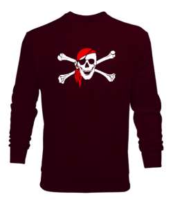 Korsan Kafatası - Pirate Skull Bordo Erkek Sweatshirt