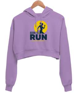 Koşmak için Doğmuş - Run Woman Lila Kadın Crop Hoodie Kapüşonlu Sweatshirt