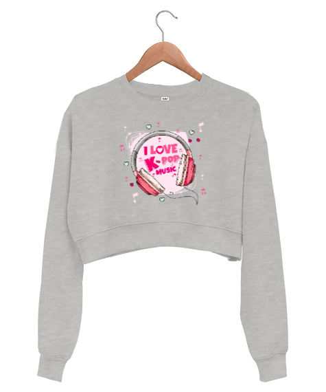 Kpop Music - K-pop Gri Kadın Crop Sweatshirt