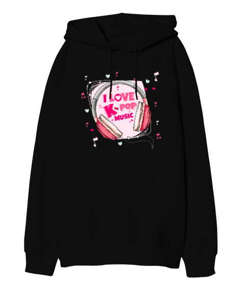 Kpop Music - K-pop Siyah Oversize Unisex Kapüşonlu Sweatshirt