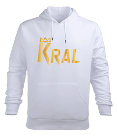 Kral Beyaz Erkek Kapüşonlu Hoodie Sweatshirt