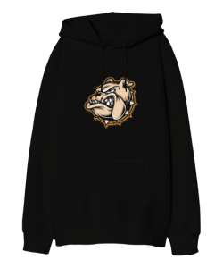 Kral bulldog baskılı Siyah Oversize Unisex Kapüşonlu Sweatshirt