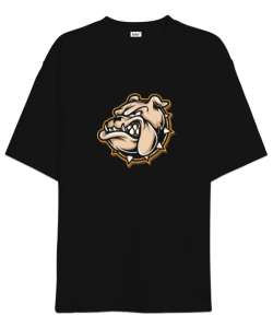 Kral bulldog baskılı Siyah Oversize Unisex Tişört