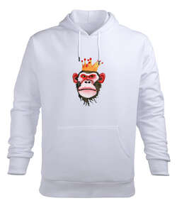 kral maymun Beyaz Erkek Kapüşonlu Hoodie Sweatshirt