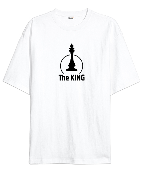 Tisho - Kral - Şah - The King - Satranç Beyaz Oversize Unisex Tişört