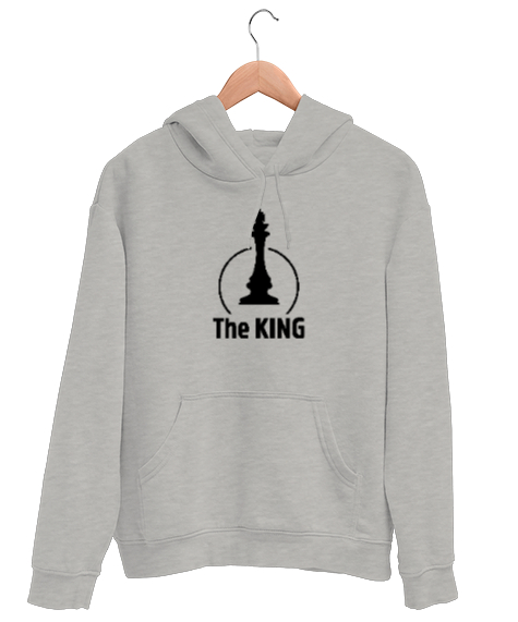 Tisho - Kral - Şah - The King - Satranç Gri Unisex Kapşonlu Sweatshirt