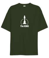 Kral - Şah - The King - Satranç Haki Yeşili Oversize Unisex Tişört - Thumbnail