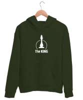 Kral - Şah - The King - Satranç Haki Yeşili Unisex Kapşonlu Sweatshirt - Thumbnail