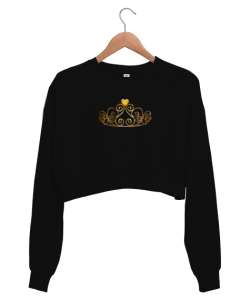 Kraliçe Siyah Kadın Crop Sweatshirt