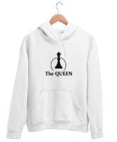 Kraliçe - The Queen - Satranç Beyaz Unisex Kapşonlu Sweatshirt - Thumbnail