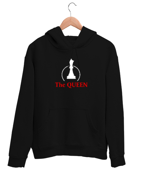 Tisho - Kraliçe - The Queen - Satranç Siyah Unisex Kapşonlu Sweatshirt