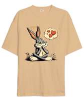 Krem Bugs Bunny Lover Camel Oversize Unisex Tişört - Thumbnail