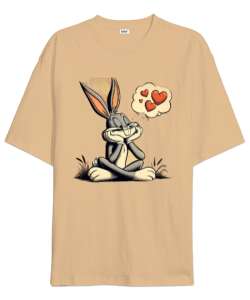 Krem Bugs Bunny Lover Camel Oversize Unisex Tişört