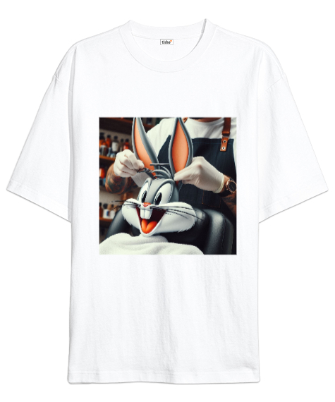 Tisho - KUAFÖR BUNNY Beyaz Oversize Unisex Tişört