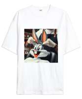 KUAFÖR BUNNY Beyaz Oversize Unisex Tişört - Thumbnail