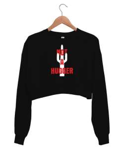 Kucaklayıcı Değilim - Kaktüs Dikenleri Siyah Kadın Crop Sweatshirt