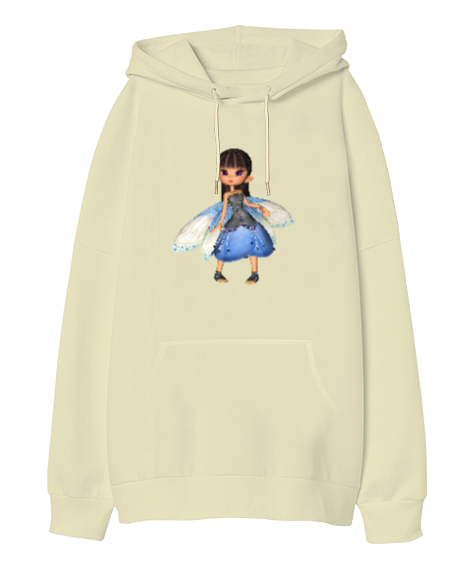 Küçük Peri - Little Fairy Krem Oversize Unisex Kapüşonlu Sweatshirt