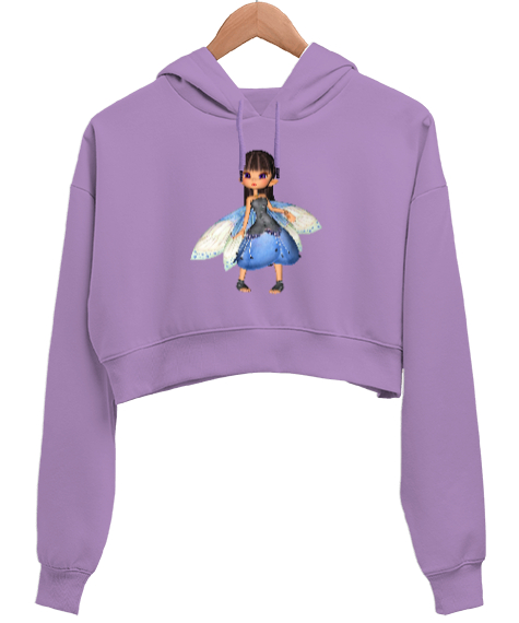 Küçük Peri - Little Fairy Lila Kadın Crop Hoodie Kapüşonlu Sweatshirt