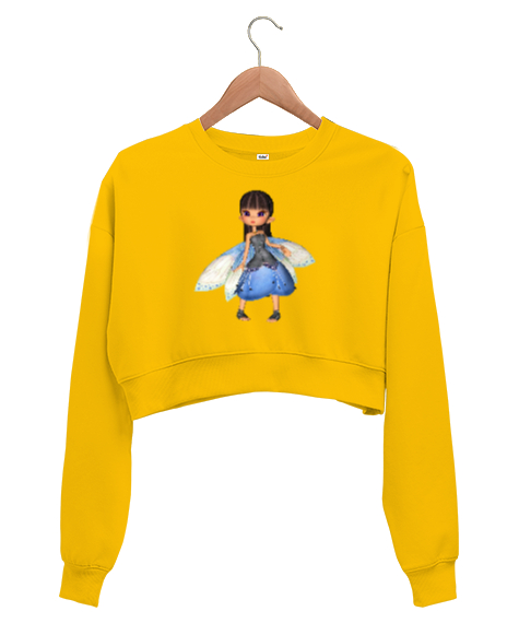 Küçük Peri - Little Fairy Sarı Kadın Crop Sweatshirt